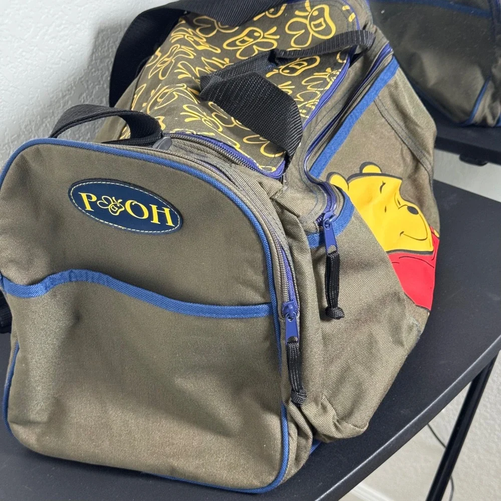 VINTAGE Disney Pooh Duffel Bag Unisex Large Olive Green Winnie The Pooh Graphic